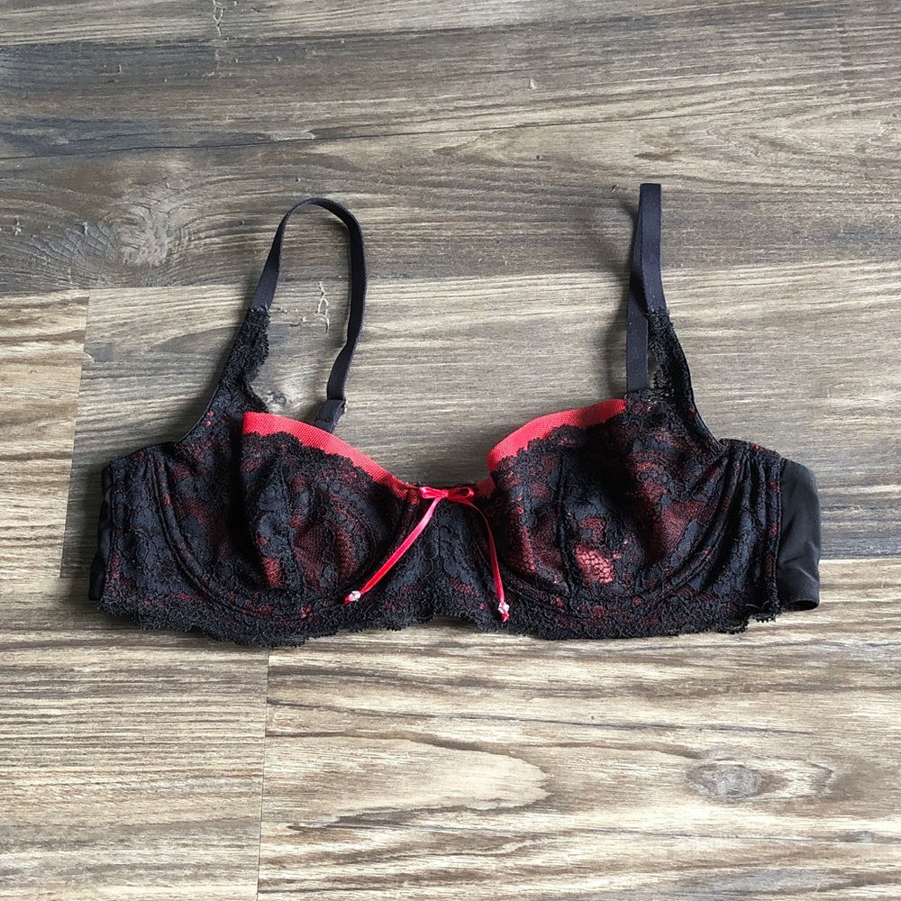 Skarlett Blue Minx Balconette Bra Black Red Lace  Unlined
